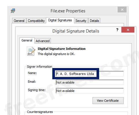 Screenshot of the F. A. D. Softwares Ltda certificate